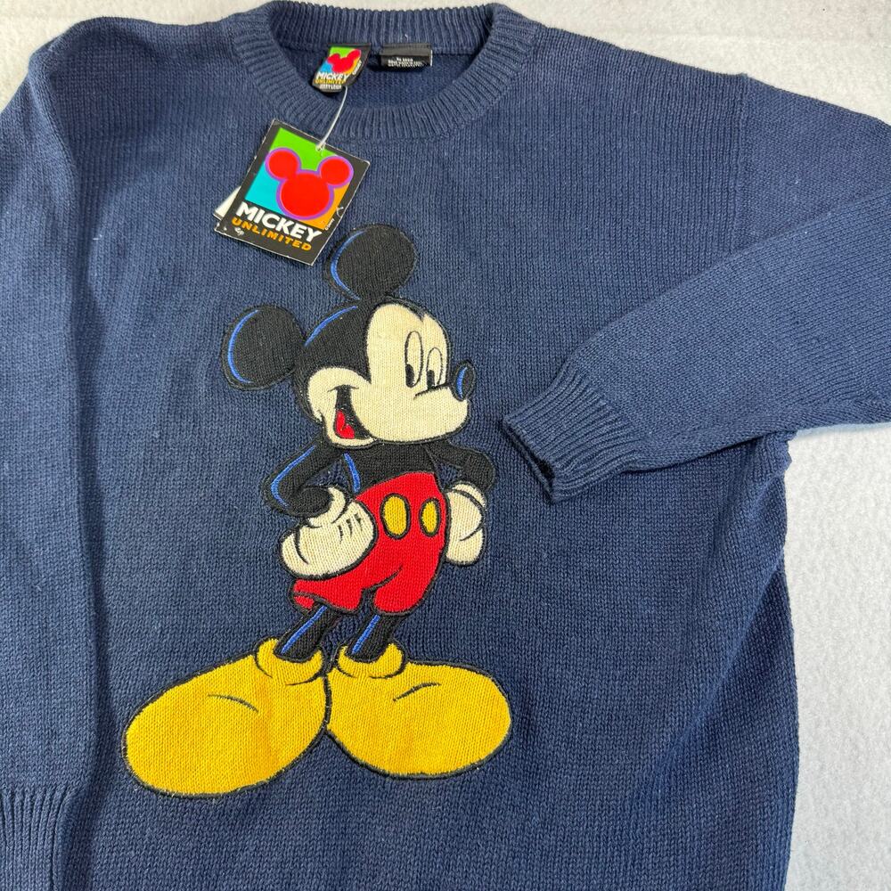 Vintage (NWT Jerry leigh Mickey Unlimited Knit Sweater Disney Embroidered Mickey